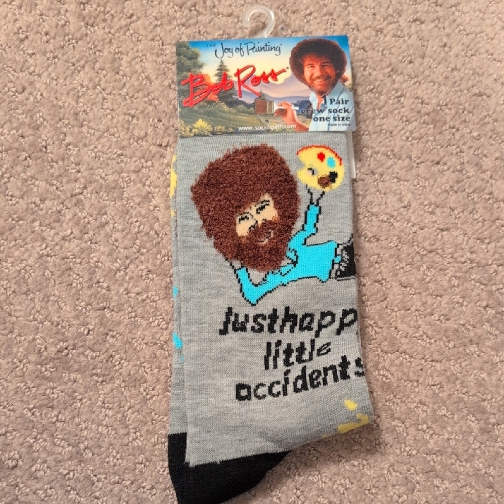3/$15 Bob Ross Gray and Black Casual Socks NWT
